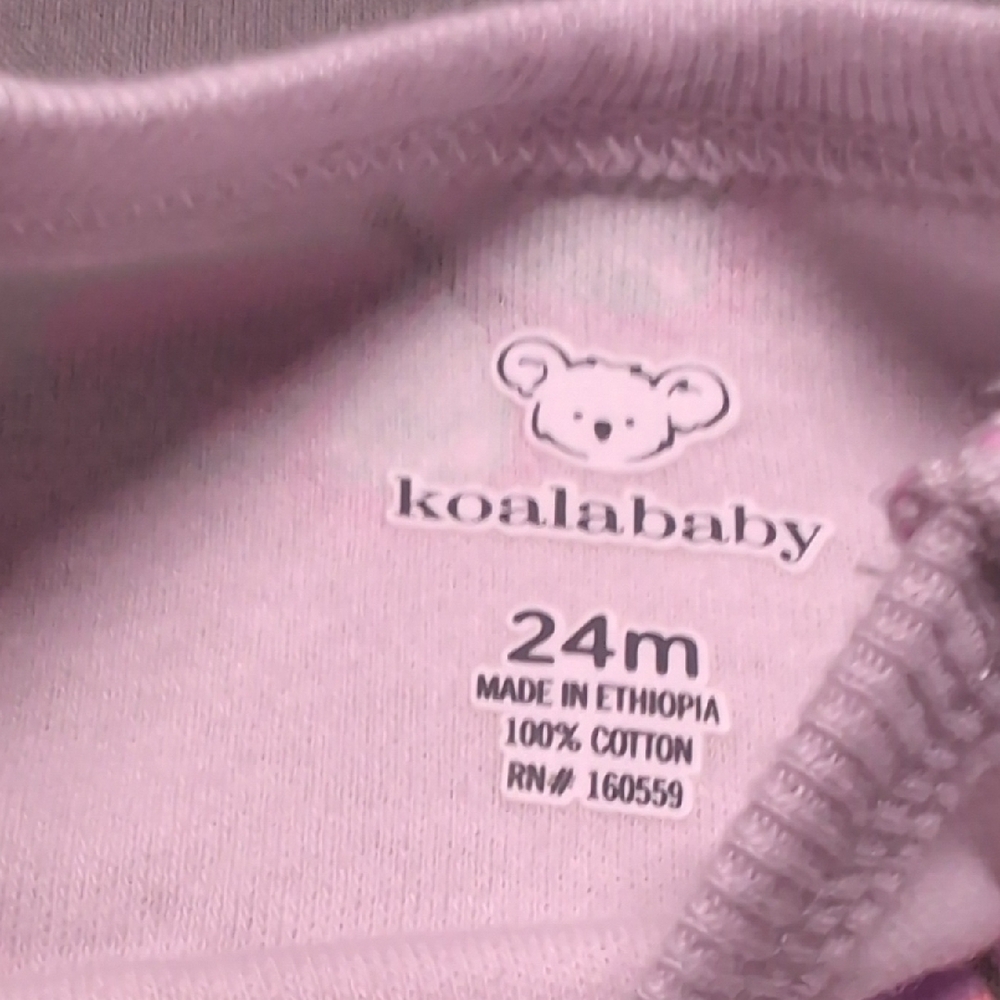 Koala Baby 24M Pink Butterfly Print Long Sleeve Footless Cotton Romper Zipper - Picture 3 of 4